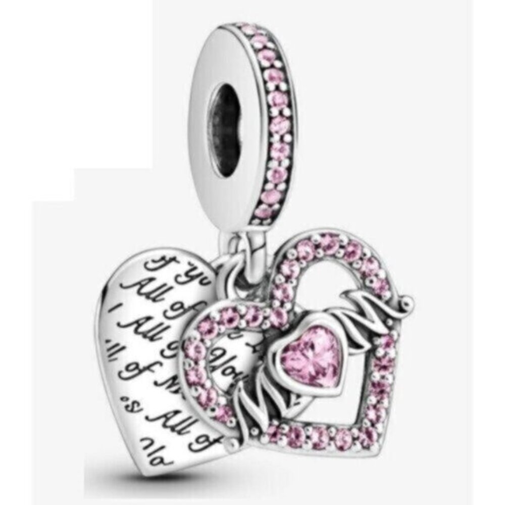 Heart Mom Charm, Charms fit Pandora Bracelet Necklace S925 Sterling Silver